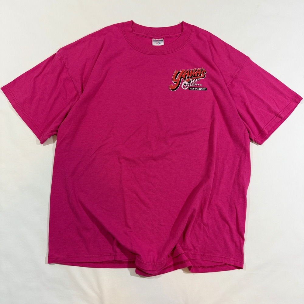 Jerzees Yanas 50s Cuisine Restaurant Shirt Mens XL Pink Good Jukebox Graphic